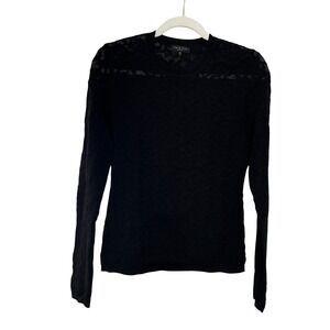 Rag & Bone Womens Floral Lace Sheer Knit Top Mesh Black Crew Neck Dark Romance M